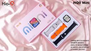 HIE-Q HQ9 MINI Smart Watch | Super AMOLED Display | Heart Rate Monitoring | Bluetooth Calling | Sports Guide | Alarm Clock | 4 Pairs of Bands